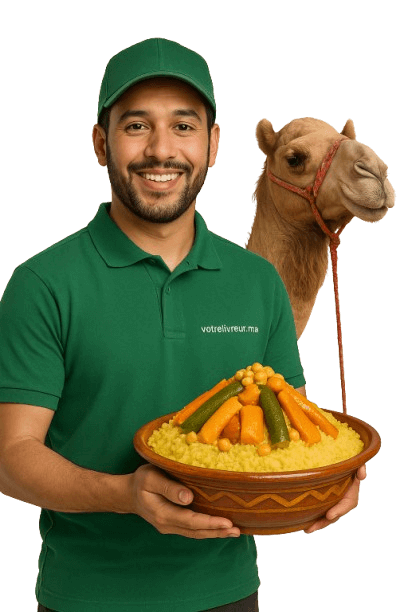 Livreur avec couscous et chameau