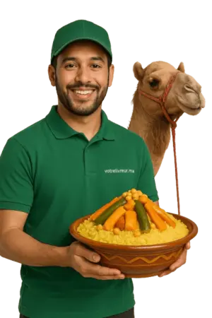 Livreur avec couscous et chameau